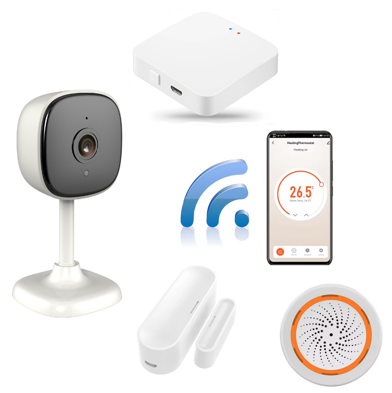 Комплект сигналізації "захист від проникнення в будинок" 1DAL | Розумна камера + Датчик відчинення + Сирена + Хаб | Tuya, фото 1