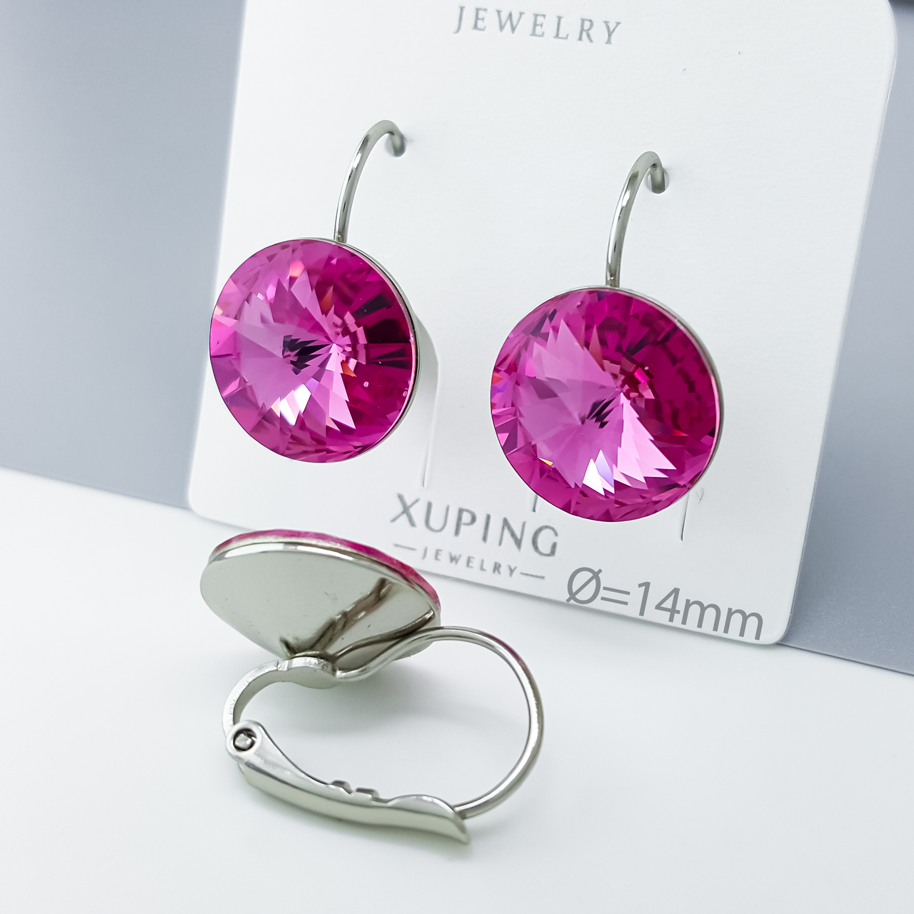 Сережки "Рожевий Swarovski", медичне золото Xuping, родій
