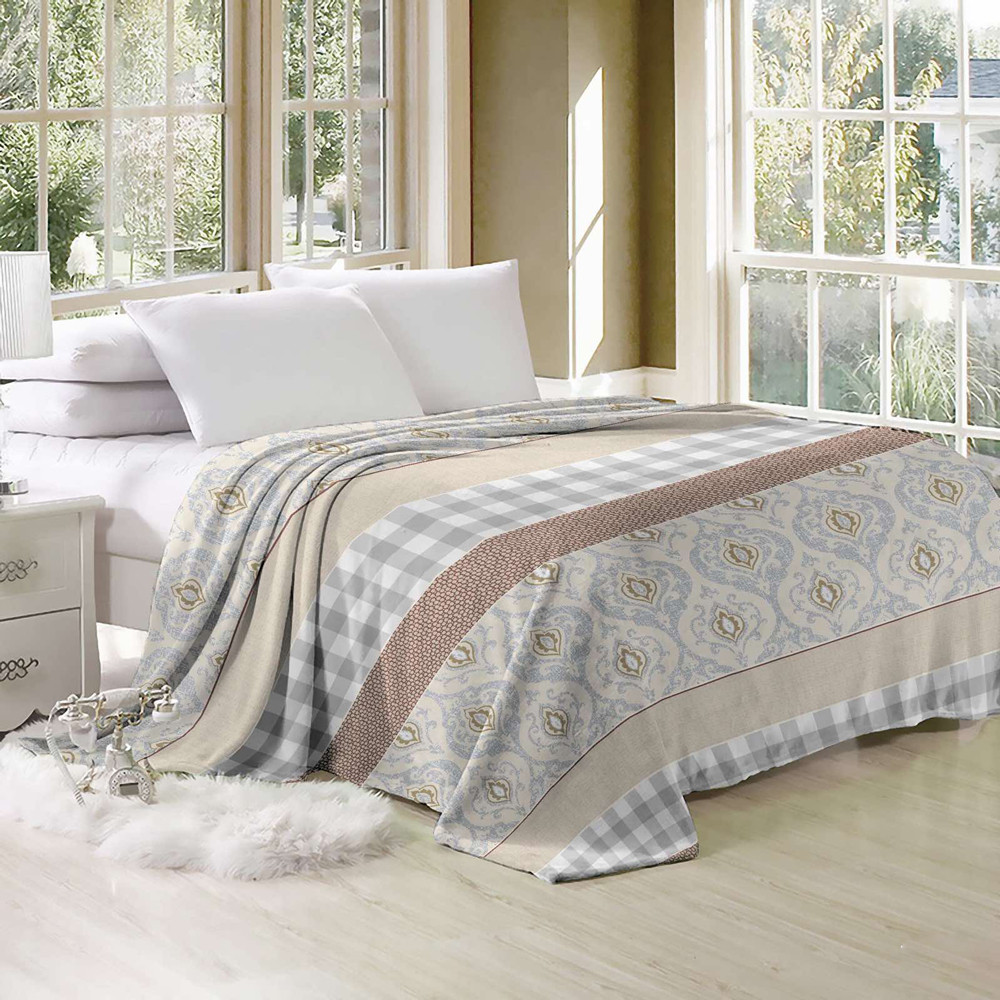 Світла бежева тканина 220 см для постільної білизни Фланель (байка) набивна картата з класичним візерунком, рулон 50 м