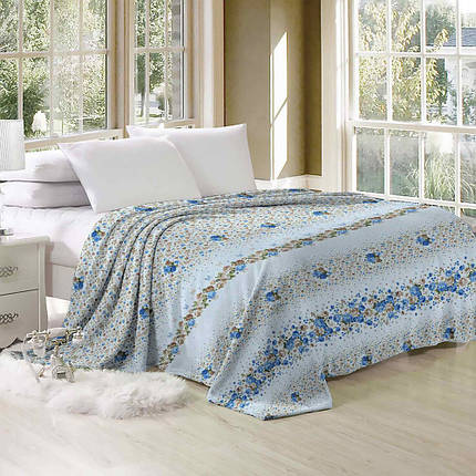 Блакитна постільна тканина 220 см набивна Фланель (байка) 100% бавовняна з принтом сині квіти, рулон 50 м, фото 1