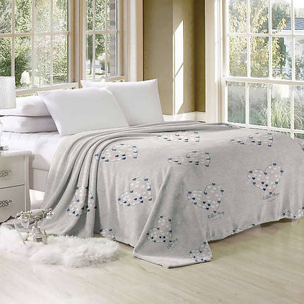 Світла сіра тканина 220 см для постільної білизни, набивна Фланель (байка) з малюнком сердечка 100% бавовняна, рулон 50 м, фото 1