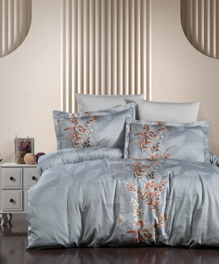 Сімейна постільна білизна First Choice Cotton Satin Albert Grey сатин Туреччина 160х220см (2 шт), фото 1