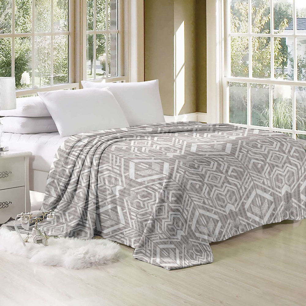 Світло-сіра тканина 220см для постільної білизни Фланель (байка) з орнаментом в етностилі, 100% бавовняна натуральна, у рулоні 50м