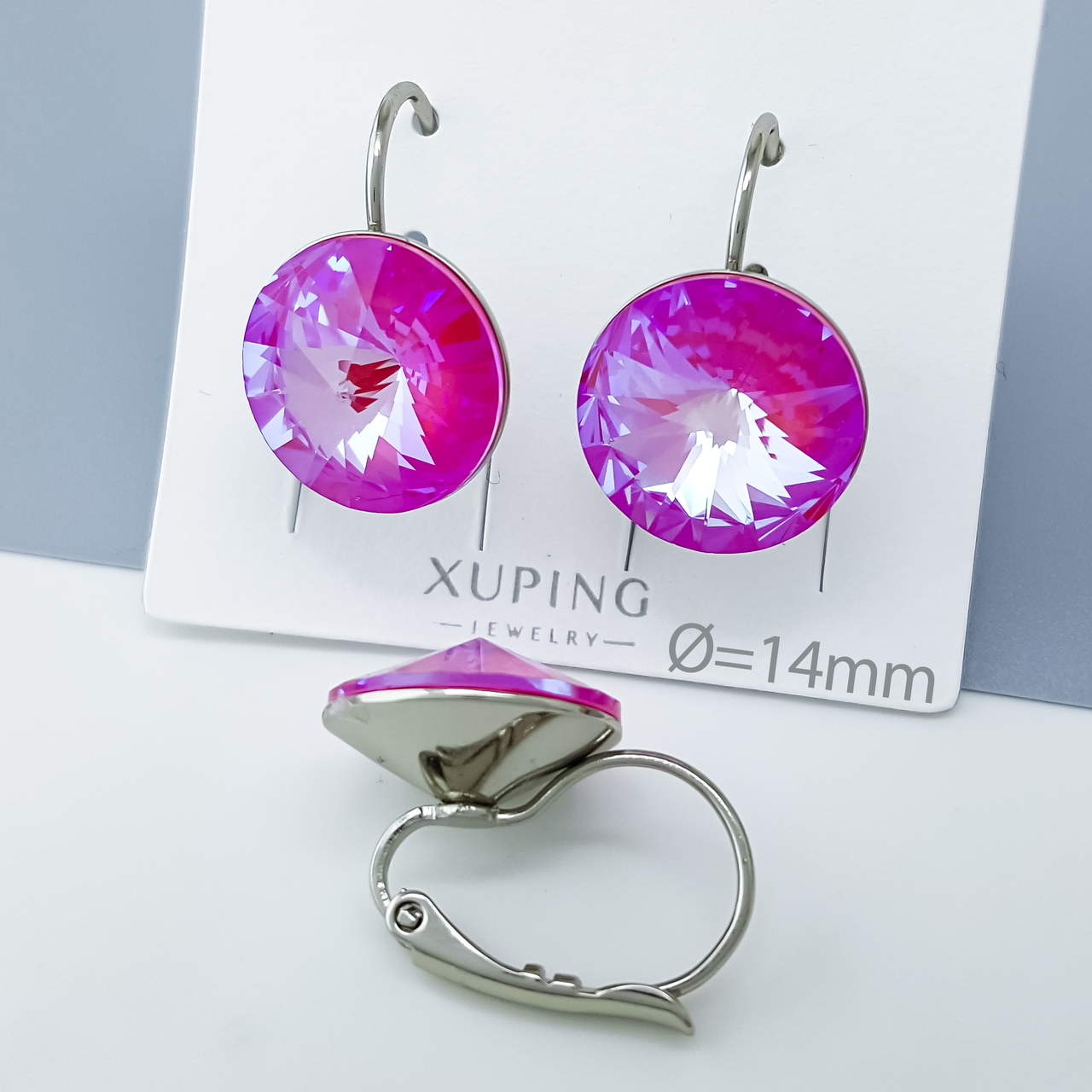 Сережки "Рожевий Хамелеон" зі Swarovski, медичне золото Xuping, родій