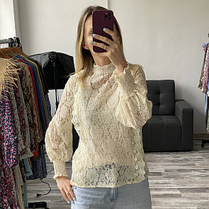 Жіноча ажурна блуза колір айворі
