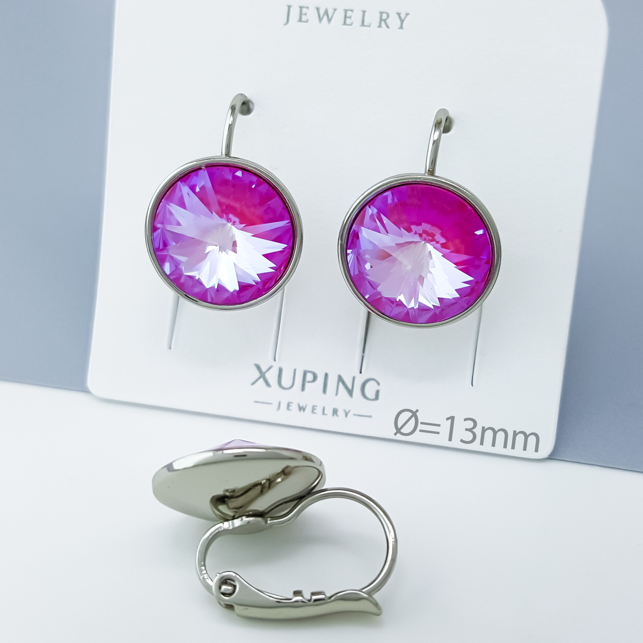 Сережки "Рожевий Хамелеон" зі Swarovski, медичне золото Xuping, родій