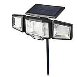 Вуличний потрійний ліхтар із сонячною панеллю JB2188 Solar 136 SMD LED прожектор з датчиком руху та пультом ДУ, фото 4