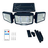 Вуличний потрійний ліхтар із сонячною панеллю JB2188 Solar 136 SMD LED прожектор з датчиком руху та пультом ДУ, фото 9