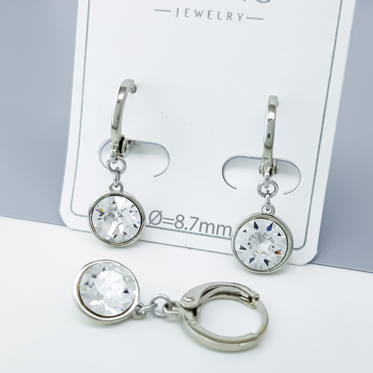 Сережки подвські "Чарівний Swarovski", медичне золото Xuping, родій
