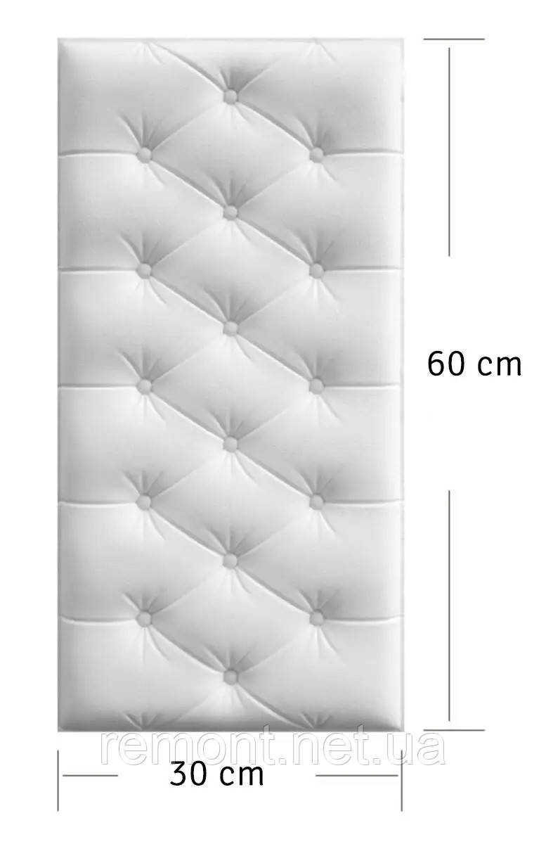 Самоклеюча Амортизуюча Потовщена 3Д панель Узголів'я «Біла Подушка» 30*60 см. Товщина 10 мм. (приліжкова), фото 1