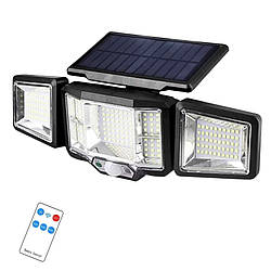 Вуличний потрійний прожектор із сонячною панеллю JB2188 Solar 136 SMD LED ліхтар із датчиком руху та пультом ДУ