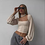 Жіночий кроп із відкритою спиною на зав'язках і рукавами ліхтариками (р.42-46) 31043358, фото 3