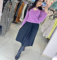 Трикотажная женская юбка-плиссе миди р.42/46 черный