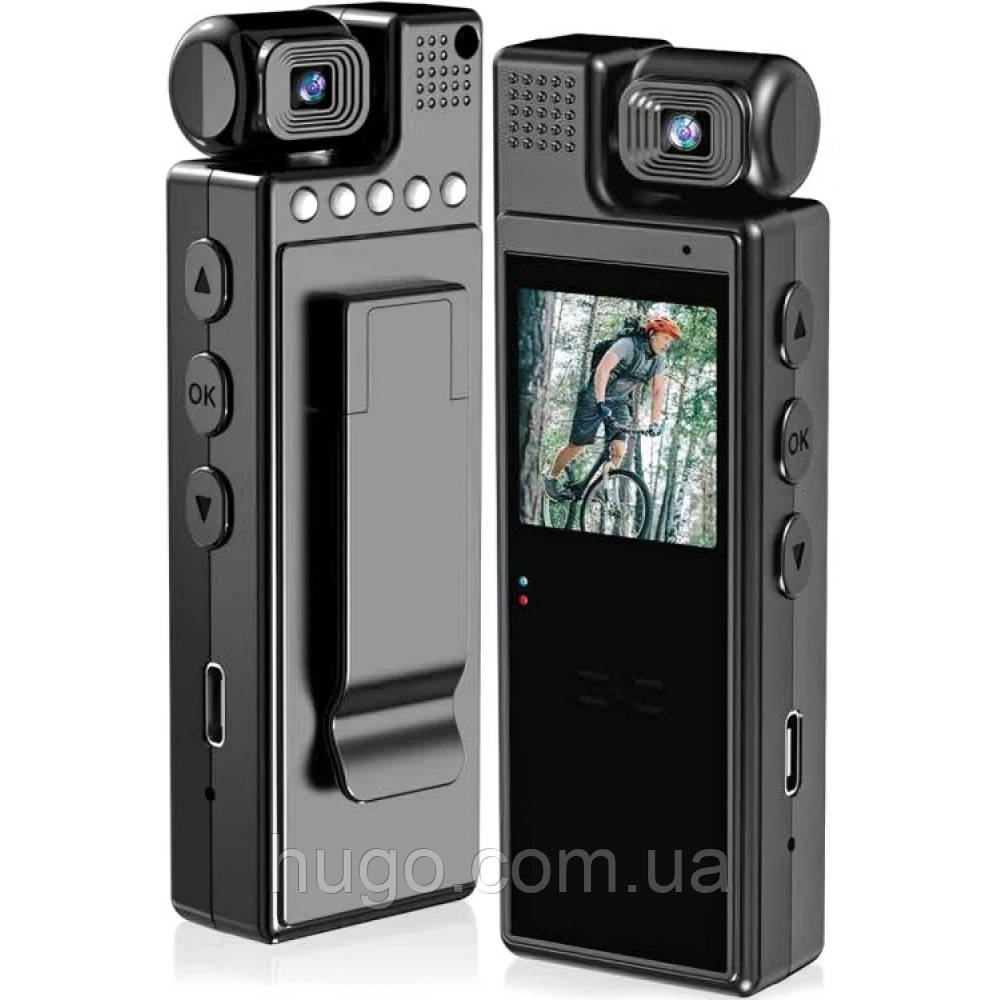 Нагрудна боді камера з поворотом на 180° та дисплеєм 1080p FullHD, L9 / Міні камера / Міні відеокамера, фото 1