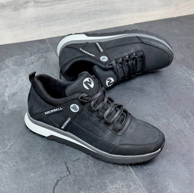 Чоловічі шкіряні кросівки Merrell Black взуття Мерел чорні демісезонні весна осінь
