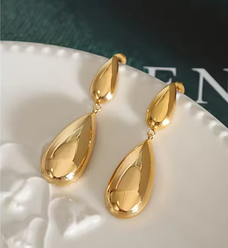 Сережки цвяшки "Золоті Крапельки" без каміння, нержавіюча сталь, stainless steel, 12К