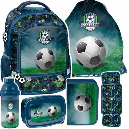 Рюкзак шкільний для хлопчика Футбол набір 5шт Paso Football Зелений, фото 1
