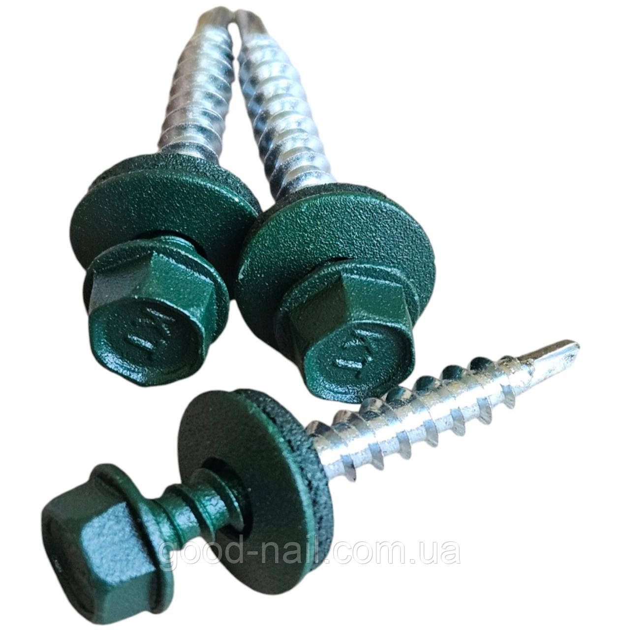 Матові покрівельні саморізи 4.8*35 по дереву для металочерепиці та профнастилу Ral 6005 (зелений) пачка 250шт, фото 1
