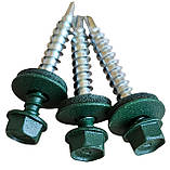 Матові покрівельні саморізи 4.8*35 по дереву для металочерепиці та профнастилу Ral 6005 (зелений) пачка 250шт, фото 2