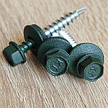 Матові покрівельні саморізи 4.8*35 по дереву для металочерепиці та профнастилу Ral 6005 (зелений) пачка 250шт, фото 8