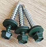 Матові покрівельні саморізи 4.8*35 по дереву для металочерепиці та профнастилу Ral 6005 (зелений) пачка 250шт, фото 9