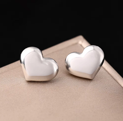 Сережки цвяшки "Срібне Серце" без каміння, нержавіюча сталь, stainless steel