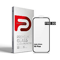 Захисне скло на Apple iPhone 16 Plus з олеофобним покриттям, 3D, антистатичний клей, повне проклеювання, 9H