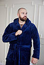 Чоловічий Махровий Халат ВЕЛСОФТ з каюшоном 2XL-5XL довгий СИНІЙ 1024, фото 3