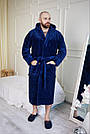 Чоловічий Махровий Халат ВЕЛСОФТ з каюшоном 2XL-5XL довгий СИНІЙ 1024, фото 4