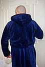 Чоловічий Махровий Халат ВЕЛСОФТ з каюшоном 2XL-5XL довгий СИНІЙ 1024, фото 5
