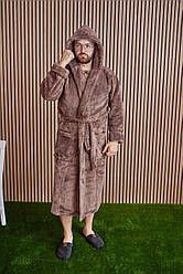 Чоловічий МАХРОВИЙ Халат ВЕЛСОФТ з каюшоном 2XL-5XL довгий ШОКОЛАД/КАПУЧІНО 1024