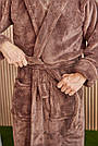 Чоловічий МАХРОВИЙ Халат ВЕЛСОФТ з каюшоном 2XL-5XL довгий ШОКОЛАД/КАПУЧІНО 1024, фото 6
