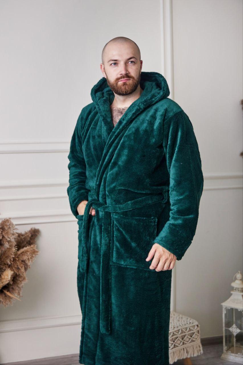 Чоловічий Халат МАХРА ВЕЛСОФТ з каюшоном 2XL-5XL довгий СМАРАГД 1024, фото 1
