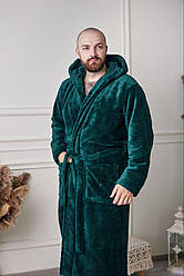 Чоловічий Халат МАХРА ВЕЛСОФТ з каюшоном 2XL-5XL довгий СМАРАГД 1024