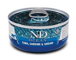 Вологий беззерновий корм Farmina (Фарміна) Grain Free Ocean для кішок, з тунцем, сардиною та креветкою, 70 гр