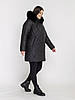 Зимова жіноча чорна куртка пуховик великих розмірів, середня довжина, хутро песець на капюшоні, фото 3