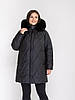 Зимова жіноча чорна куртка пуховик великих розмірів, середня довжина, хутро песець на капюшоні, фото 2