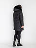 Зимова жіноча чорна куртка пуховик великих розмірів, середня довжина, хутро песець на капюшоні, фото 4