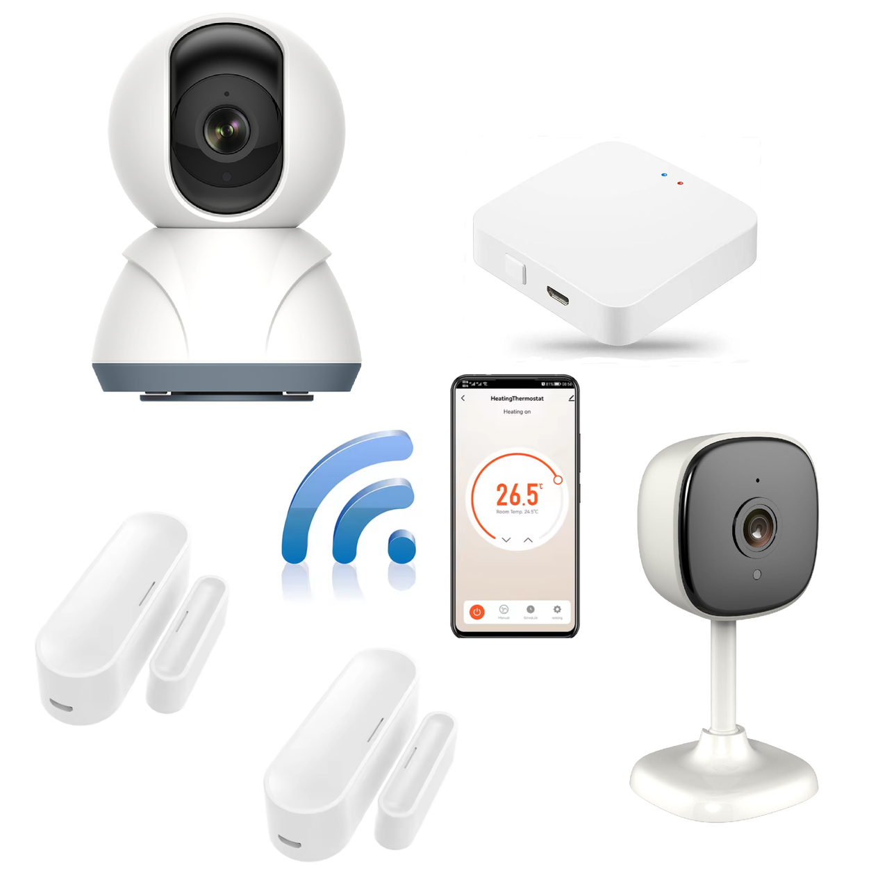 Комплект сигналізації "захист від проникнення" 1DAL | PTZ камера + IP-камера + Датчик відкриття (2 шт.) + Хаб, фото 1