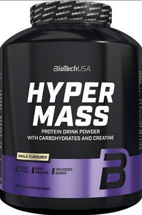 Високовуглеводний гейнер для набору ваги BioTech Hyper Mass 2,27 кг ваніль, фото 1