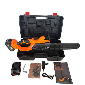 Акумуляторна пила TigerProTech CS-S4 + олива 1л, 30см, безщітковий двигун, 2 АКБ по 4Aг, кейс