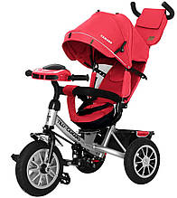 Велосипед триколісний дитячий з ручкою з музичною фарою надувні колеса червоний