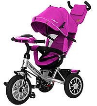 Велосипед триколісний дитячий з ручкою з музичною фарою надувні колеса фіолетовий