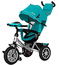 Велосипед триколісний дитячий з ручкою з музичною фарою надувні колеса зелений
