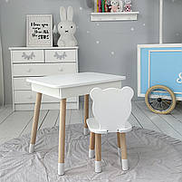 Стіл та стілець для дитячої кімнати, столик з підйомним механізмом 53х60х45 стільчик в виді медвежа, білий, фото 4