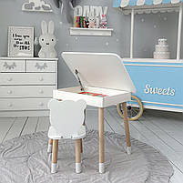 Стіл та стілець для дитячої кімнати, столик з підйомним механізмом 53х60х45 стільчик в виді медвежа, білий, фото 5