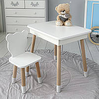 Стіл та стілець для дитячої кімнати, столик з підйомним механізмом 53х60х45 стільчик в виді медвежа, білий, фото 7