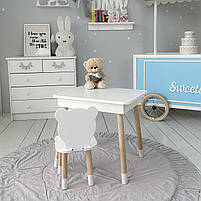Стіл та стілець для дитячої кімнати, столик з підйомним механізмом 53х60х45 стільчик в виді медвежа, білий, фото 8
