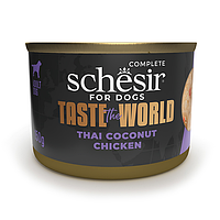 Schesir Taste the World Chicken Thai Coconut ШЕЗІР КУРКА ПО-ТАЙСЬКИ в бульйоні консерви для собак, вологий корм, банка 150 г
