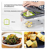 Овочерізка багатофункціональна Veggie Slicer 22 в 1 набір для нарізування овочів і фруктів із насадками та друшляком, фото 6